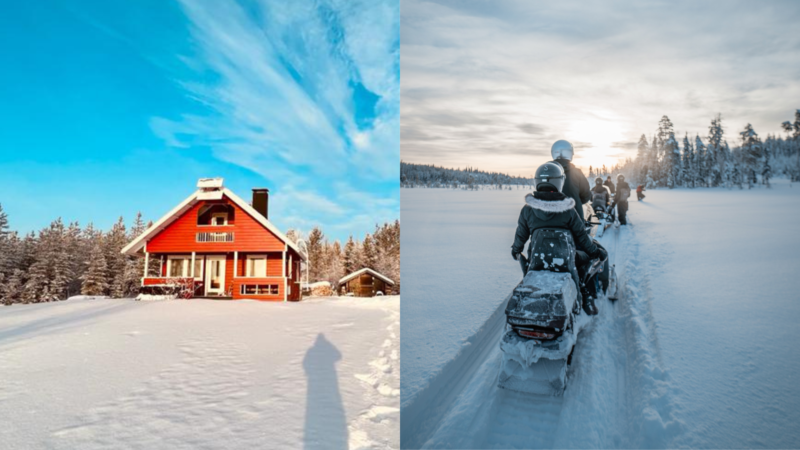 Overnight Northern Lights Tour and 2 full days snowmobile drive safari, activity, tour. Kuoksa wilderness park, rovaniemi, lapland, finland.