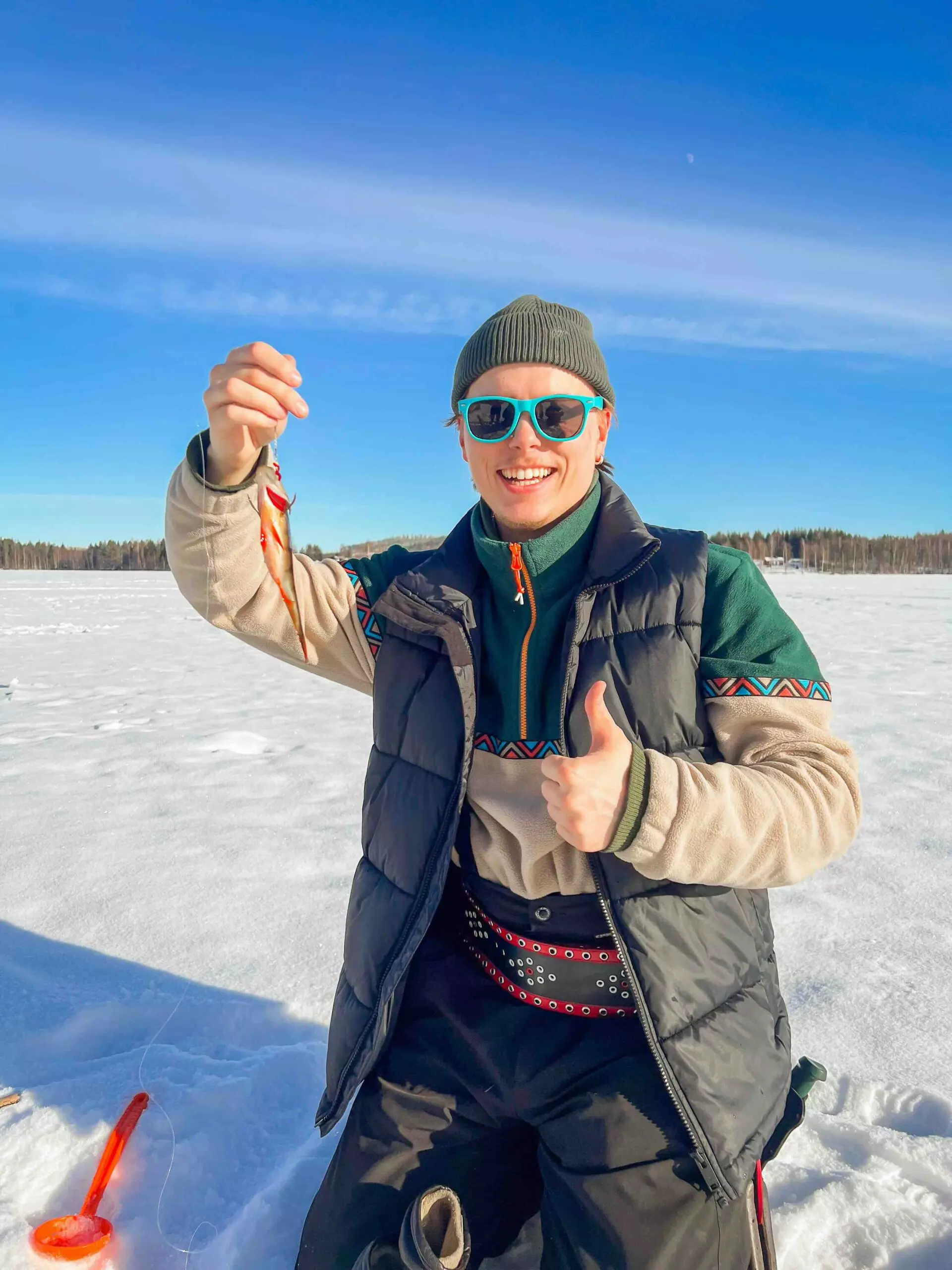 StayLapland Ice Fishing activity in Rovaniemi. Ice fishing tour, ice fishing safari. Kuoksa wilderness park, lapland, finland.