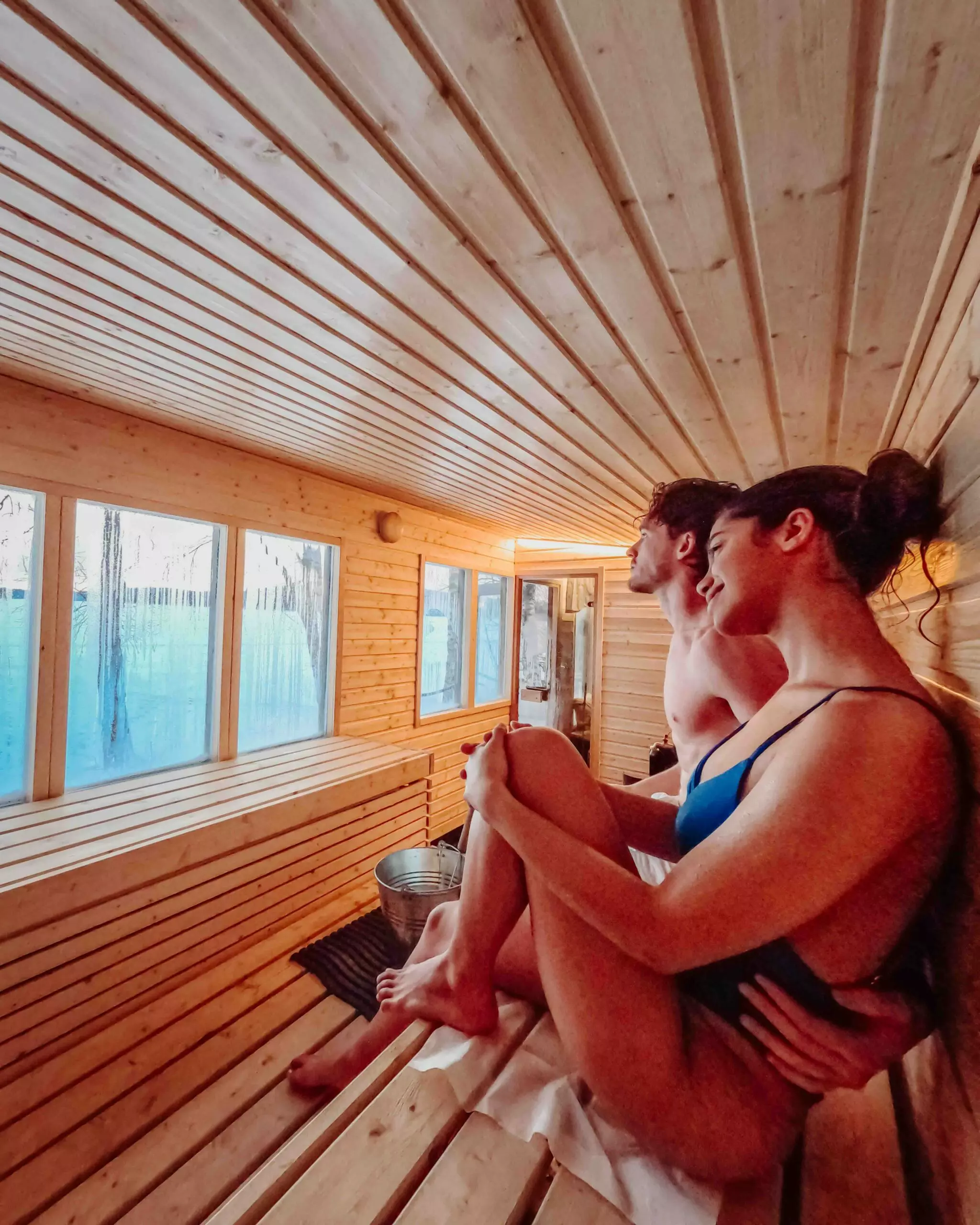 StayLapland Private wooden heated sauna and ice swimming Sauna activity drone photo. Rovaniemi, lapland, finland. Kuoksa wilderness park