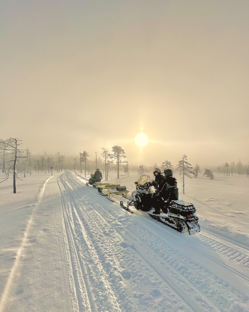 StayLapland snowmobile activity in the wilderness. Tour, safari, rovaniemi, lapland, finland. Kuoksa Wilderness park