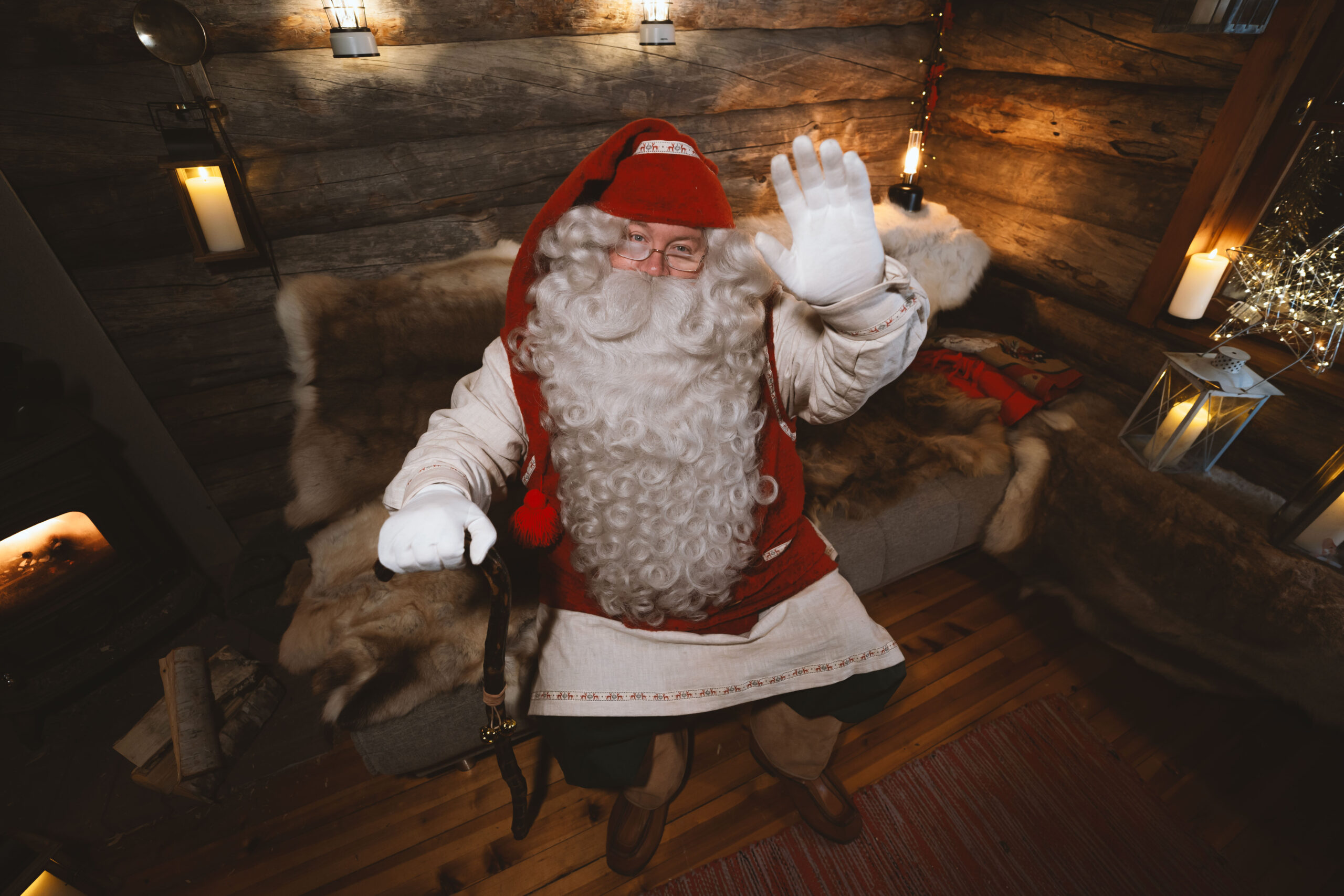 Santa Claus and a reindeer sleigh in Rovaniemi, Lapland